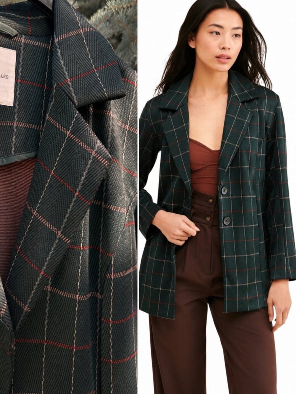 Avec Les Filles Oversized Blazer in Hunter Windowpane from Anthropologie NWOT